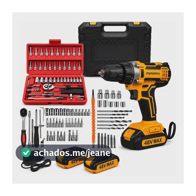Parafusadeira Furadeira De Impacto 2 Baterias + Kit 46 Peças Amarelo 127/220v 50hz/60hz