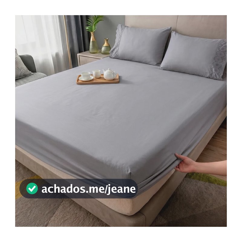 Jogo De Lençol Casal Queen 3 Peças Bordado Lese Hotel Liso Cinza Liso/bordado