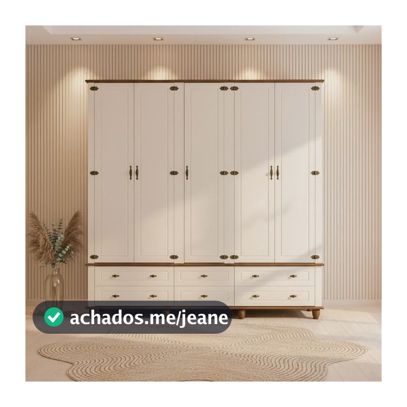 Guarda-roupa 5 Portas 6 Gavetas Com Tampo Bases E Pés Ejwt Off White