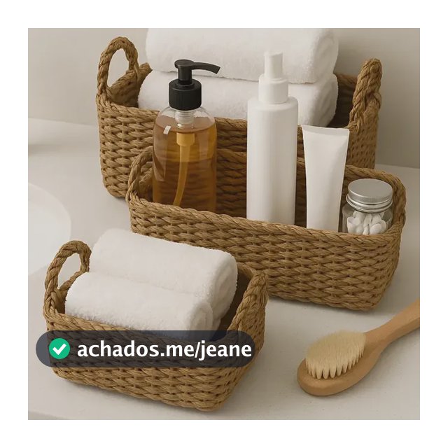 3 Cestos Conjunto Organizador Rústico Em Palha Natural Boho