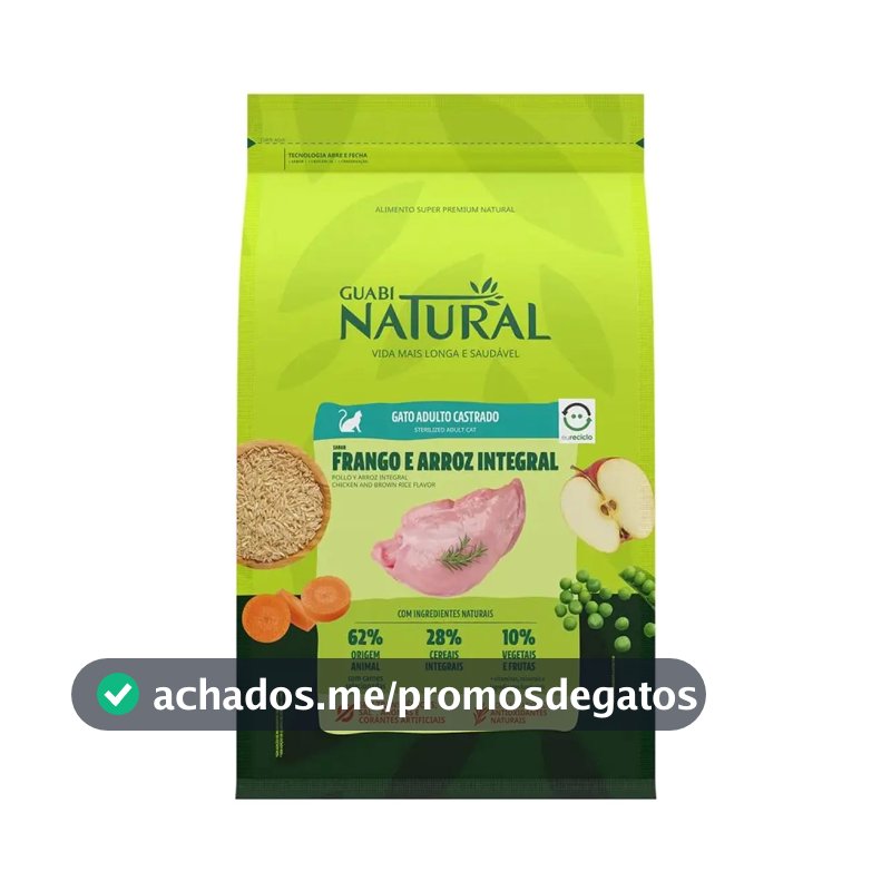 Ração Guabi Natural Gatos Castrados Frango Arros 7,5kg