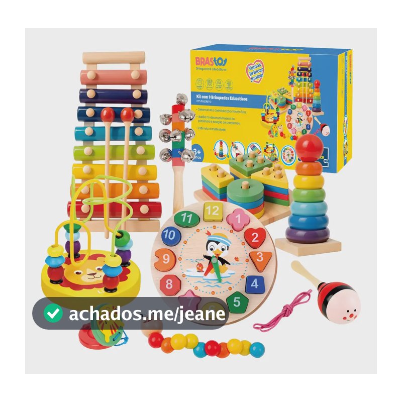 Brastoy Kit 9 Brinquedos Montessori Pedagogico De Madeira Multicolorido