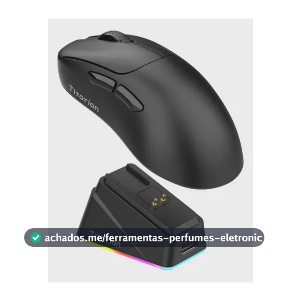 Mouse Sem Fio Gamer Base Carregamento 12000dpi Titorion Velar Paw3311 Tri-Mode (Dongle 2,4GHz, Bluetooth e cabo) Preto