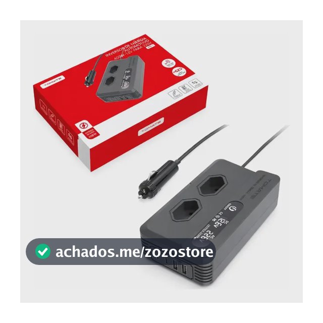 Inversor de Corrente Tomate 400W 12V para com Saída USB Tipo-C e Onda Senoidal Modificada