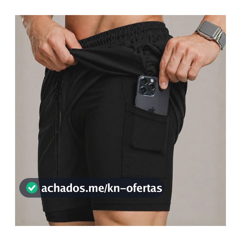 Bermuda Compressão Duplo Masculina 2 Em 1 Short Academia Preto Liso Gg