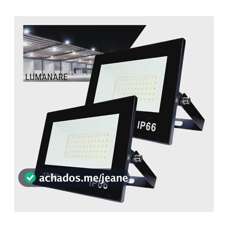 Kit Com 2 Refletor Led Holofote 100w Luz Branco-frio 6500k À Prova D'Água Econômico Fácil De Instalar Carcaça Preta Ip66