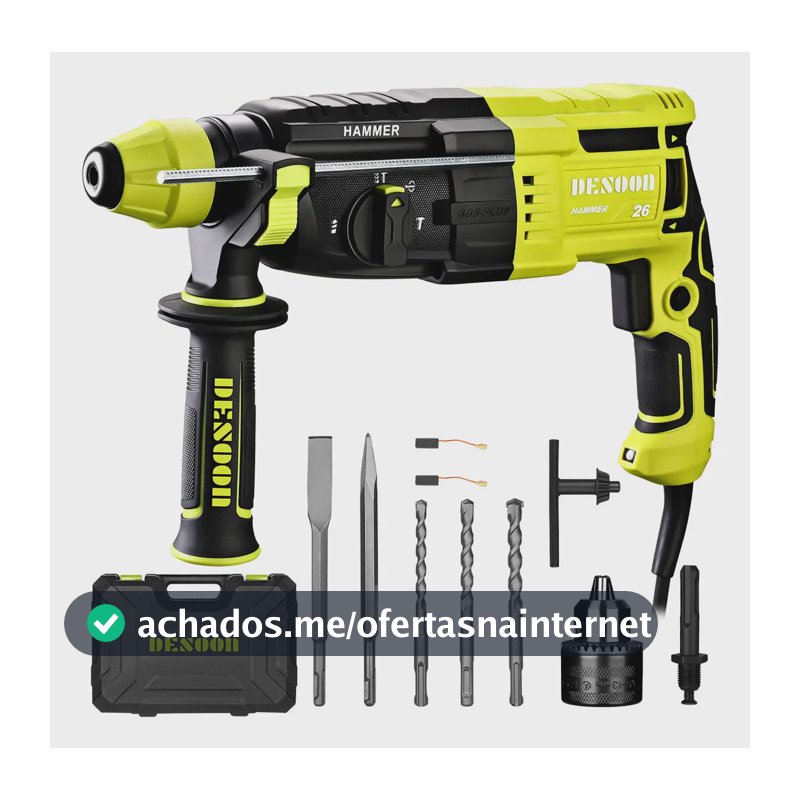 Martelete Perfurador Rompedor 1200W Martelo Professional 3J SDS-Plus 5500BPM 3 Funções Modos Luz LED Com Maleta E Acessorios Desoon