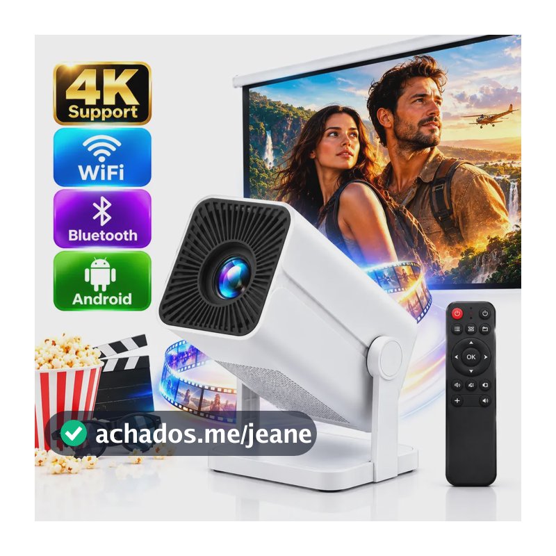 Projetor Portátil 4k Full Hd, Foco Automático E Rotação 180° Branco Novo Led 127/220v