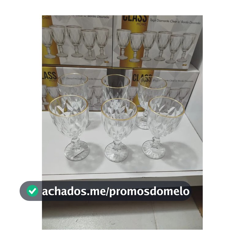 Taça Vidro Diamante 330ml Kit C/6 Unidades Cor Transparente C/ Borda Dourada