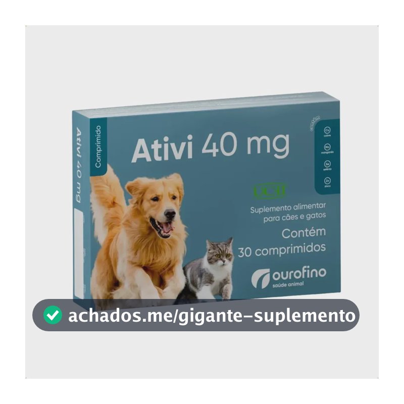 Ativi 40mg Suplemento Cães/Gatos 30 Comprimidos Colágeno Articulações Ourofino