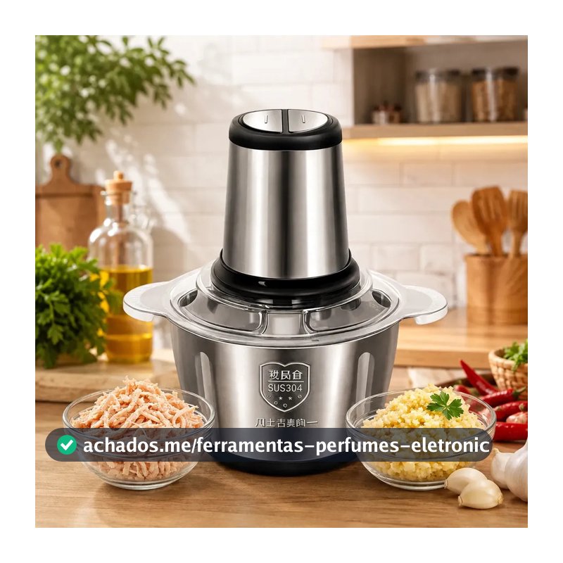 Multiprocessador Elétrico De Alimentos Em Inox 2l Triturador De Alho Tempero Processador De Carne E Legumes Multifuncional Portátil 110v