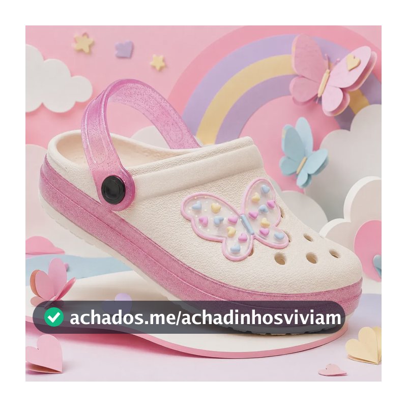 Sandália Babuche Infantil Menina Macia Confortável Branco Borboleta 31/32