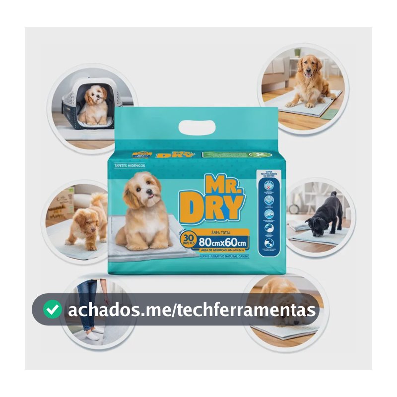Tapete Higiênico Para Cães Marca Mr. Dry 30 Unidades Tamanho 80x60cm Ultra Absorção Anti Vazamento