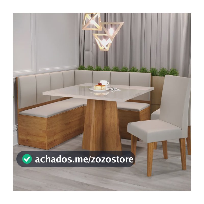 Conjunto de Canto Alemão Viero 2 Cadeiras Bege Mesa Quadrada MDP