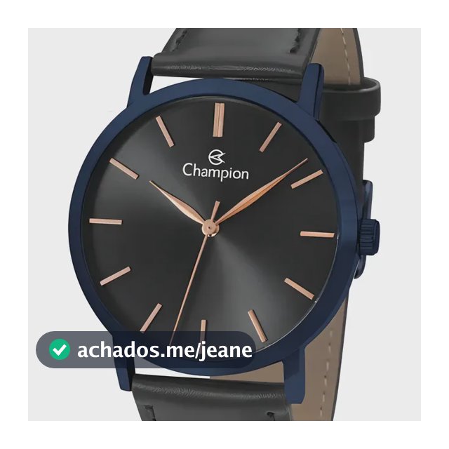 Relógio Champion Masculino Social Original Couro Preto Cor do bisel Azul
