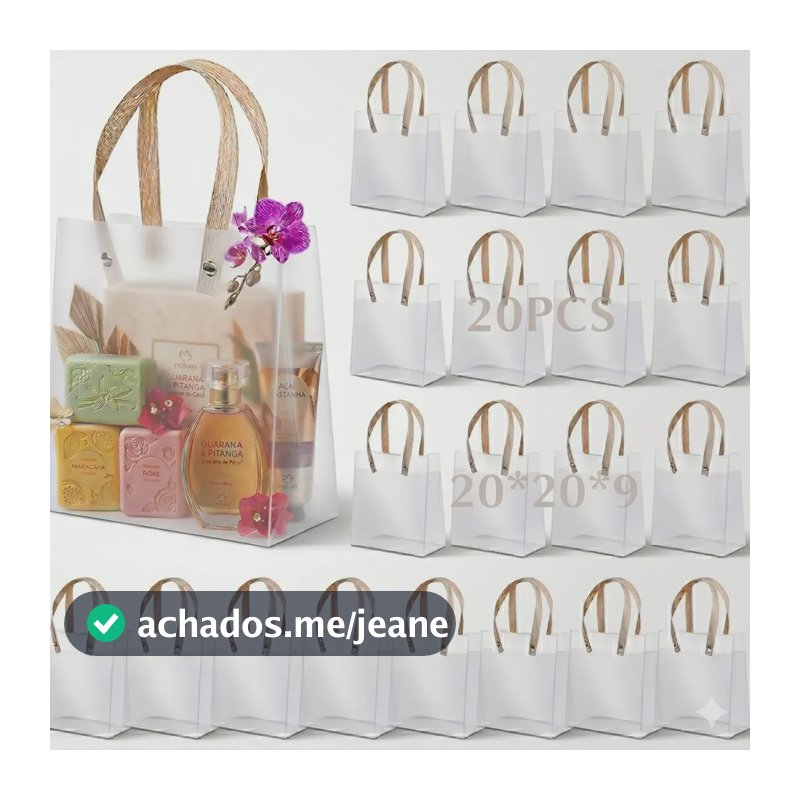 Kit 20un Fosco Sacola Para Presente Transparente Com Alça Branco 20x20x9cm