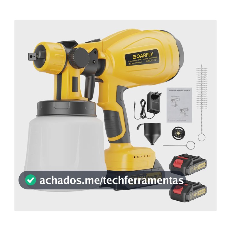 Pistola Pintura Pulverizadora Eletrica Portátil 48v 2bateria Amarelo 127/220v