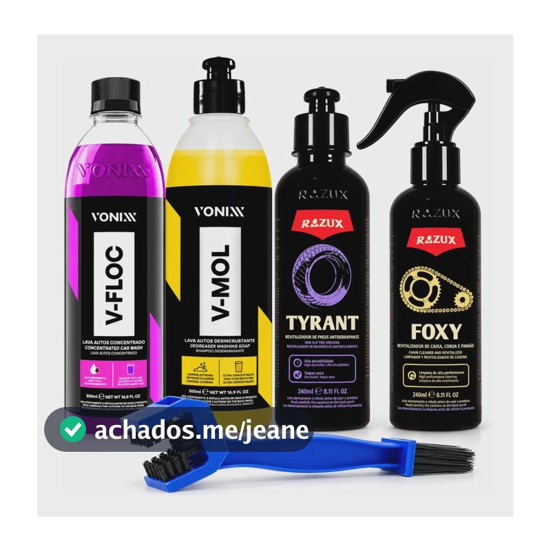 Kit Lavagem De Moto V-floc V-mol Tyrant Foxy Escova 5 Itens