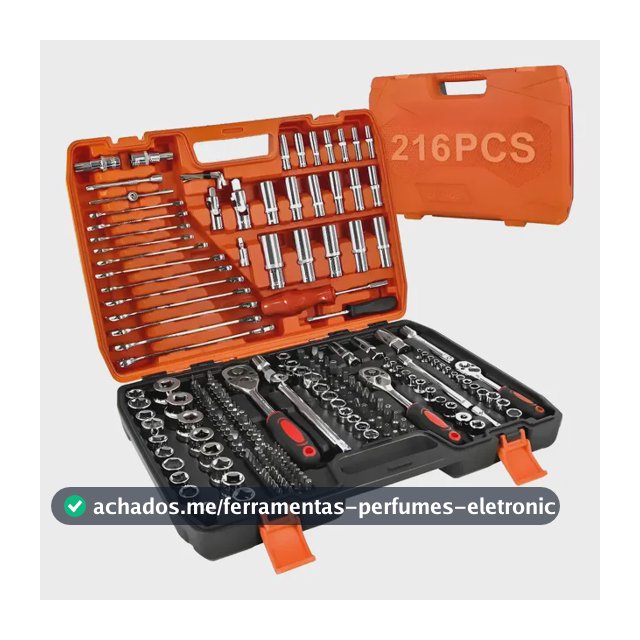 Kit Jogo De Soquete Chave Catraca 216 Pcs Aço Cr-v Vermelho Laranja
