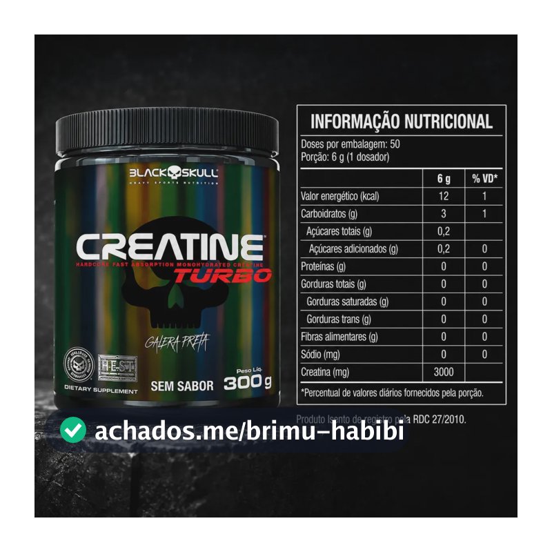 Creatina Black Skull Caveira Preta Turbo em pó Sem sabor x 300g
