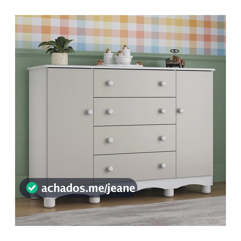 Cômoda Infantil 125cm 2 Portas e 4 Gavetas Dengo Multimóveis MP4440 Branco/Off White