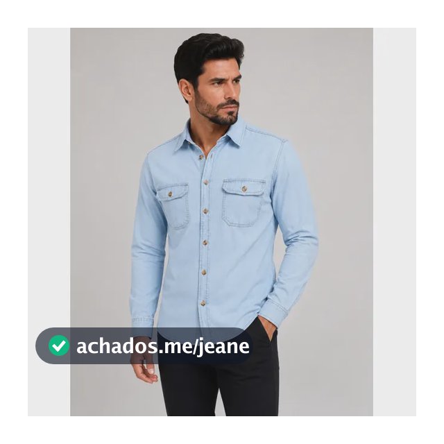 Camisa Jeans Masculina Social Slim Manga Longa Jeans Claro G