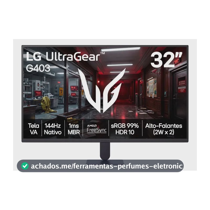 Monitor LG UltraGear - Tela VA FHD 32”, 144Hz nativo, 1ms (MBR), AMD FreeSync, HDR10, sRGB 99%, Preto - 32G403B