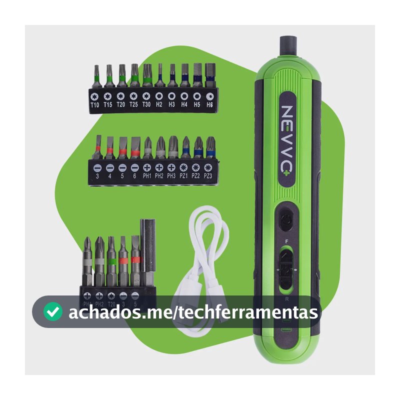 Chave De Fenda Elétrica de Precisão 4v 5n.m Parafusadeira Sem Fio + Bits Curtos E Longos Nevvo