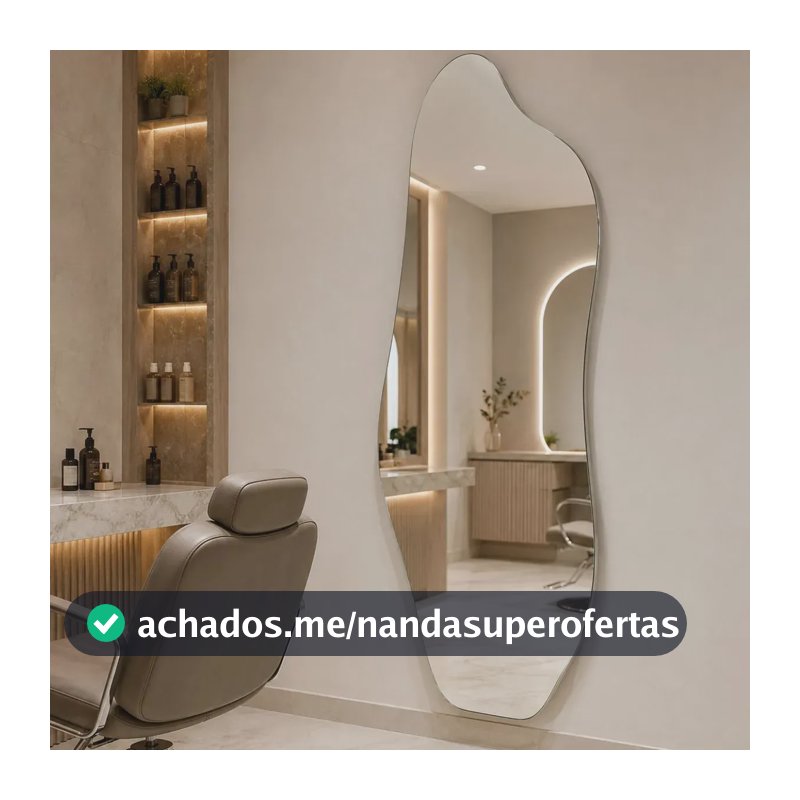 Espelho 90x40 Orgânico Grande Corpo Inteiro Quarto - Suporte