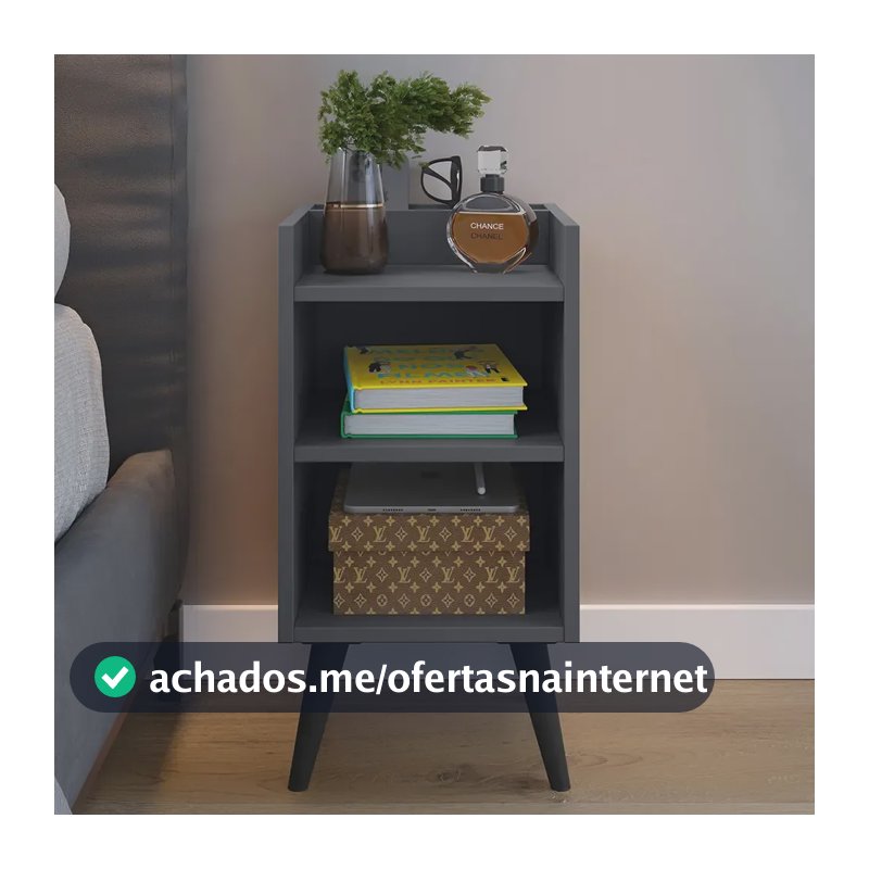 Mesa De Cabeceira Criado Max Quarto Com Suporte Celular Lux Acabamento Fosco Cor Cinza/ Cinamomo