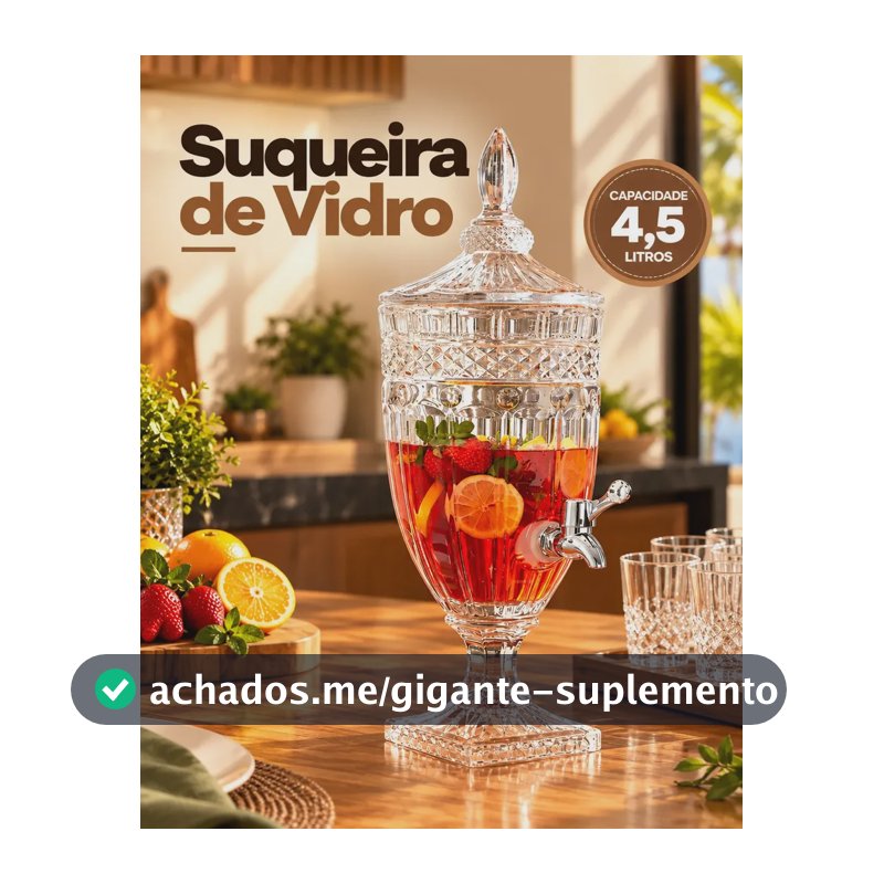 Suqueira De Vidro 4,5L Jarra Para Suco Agua Natural Cha Gelado Bebidas Grande Resistente Elegante Sofisticada Cozinha Copa Mesa Posta Decoracao Casa Presente Jantar Festa Collection Luxo Moderna Ideal