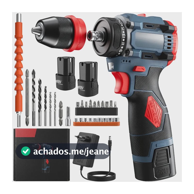 Furadeira E Parafusadeira Brushles Portátil Sem Fio 2 bateria 2 em 1 – Furadeira/Parafusadeira sem escovas com 25 acessórios padrão