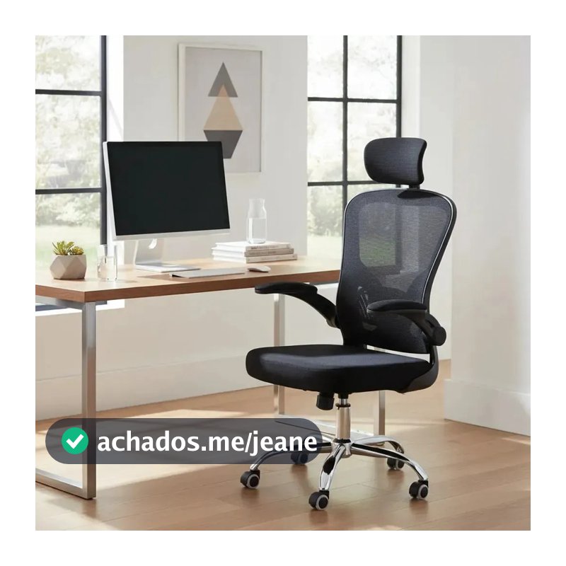 Cadeira Escritório Ergonômica Elleva Giratória Preto Braço Ajustável