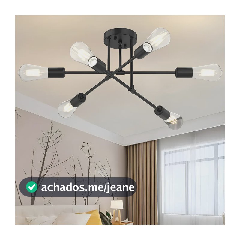 Luminária Lustre Teto Moderno Para Cozinha Sala 6 Cabeças 110v/220v Preto