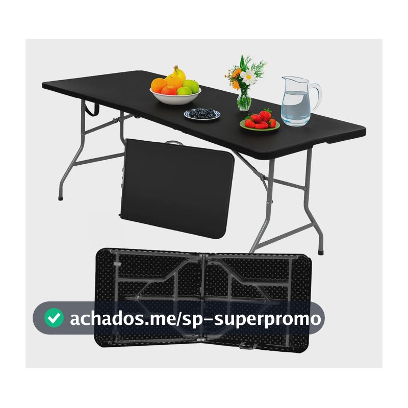 Mesa Dobrável de Plástico Retangular Para 6 Pessoas 1.80m Com Alça Portátil e Maleta Domus Vita
