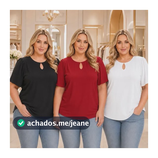 Kit 3 Blusas Femininas Plus Size Com Mangas Gola Redonda