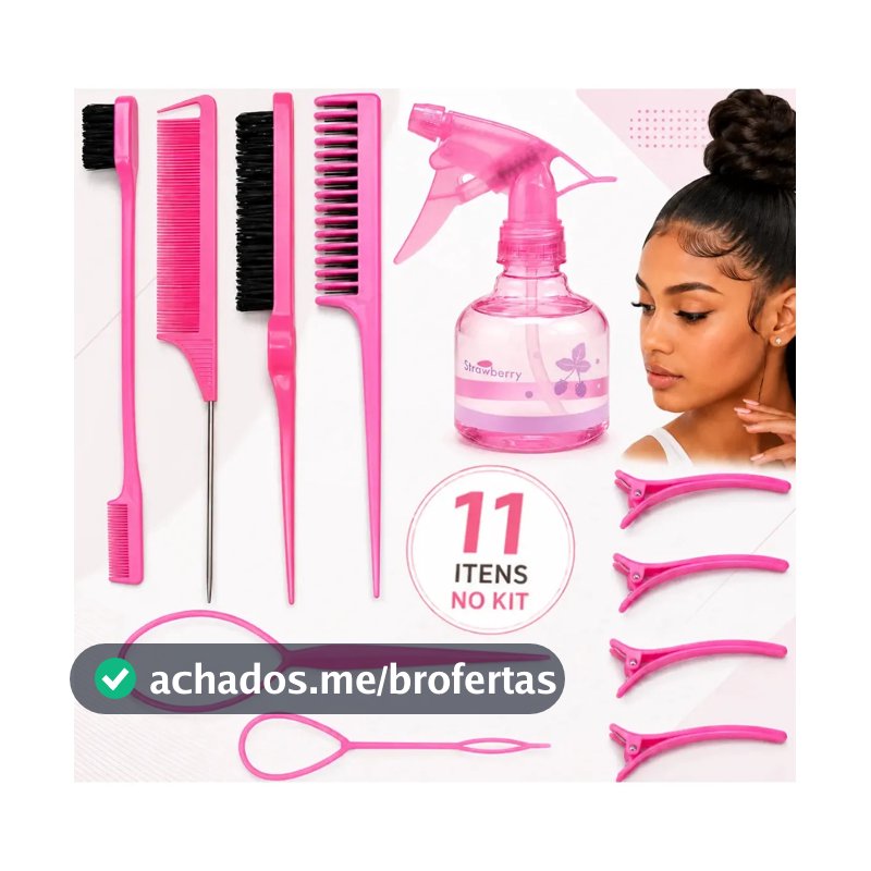 Kit Pente Borrifador Névoa Spray Escovinha Baby Hair Argola Cor Rosa Boa Dica