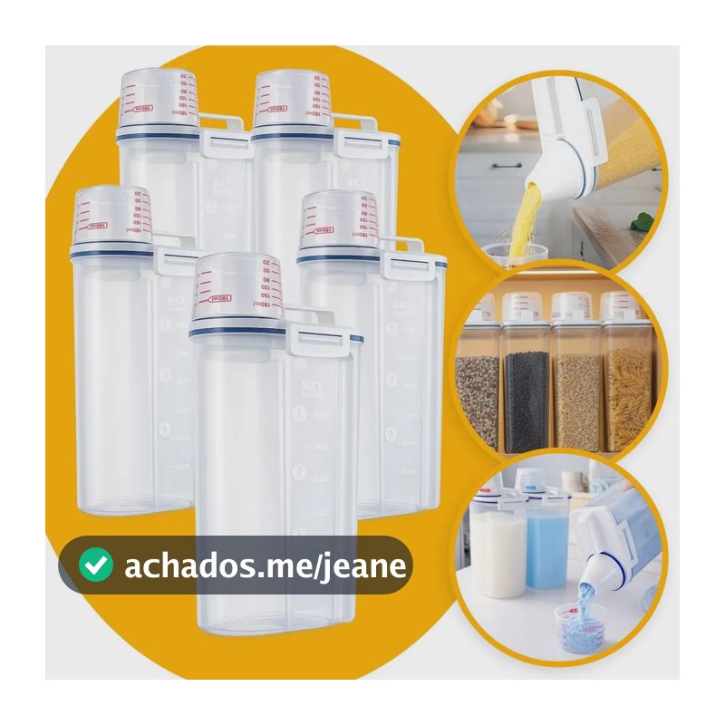 Conjunto 5 Potes Herméticos Multiuso Dispenser De Armazenamento De Grãos Cereais Ração Sabão Com Copo Medidor E Bico Dosador Com Travas Cor Incolor Capacidade 2,5 Litros Drop Shop