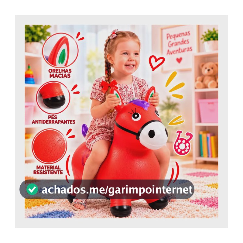 Cavalinho Upa Upa Infantil Good Vision Pula Pula Brinquedo Musical Com Som e LED Para Crianças Cavalo Inflável De Borracha Brinquedo Infantil - Cor VERMELHO