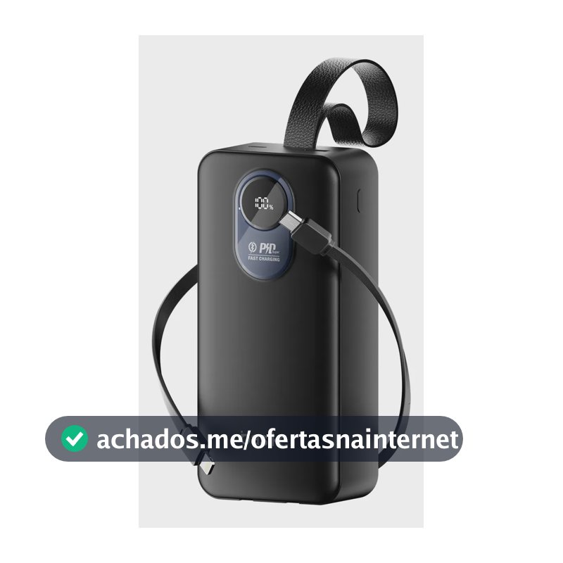 Power Bank Basike 30.000mAh Portátil, Carregamento Rápido 22.5W, com Cabos Embutidos e Display LED para iPhone e Samsung
