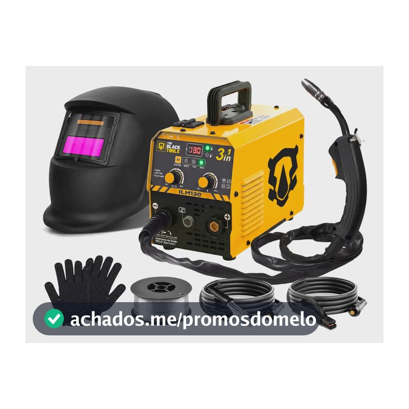 Maquina Inversora De Solda Mig Sem Gás 130a 3 Em 1 Tig Lift Com Acessórios Amarelo The Black Tools