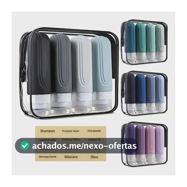 Kit Viagem Frasco Pote Silicone Shampoo Creme 4un 90ml