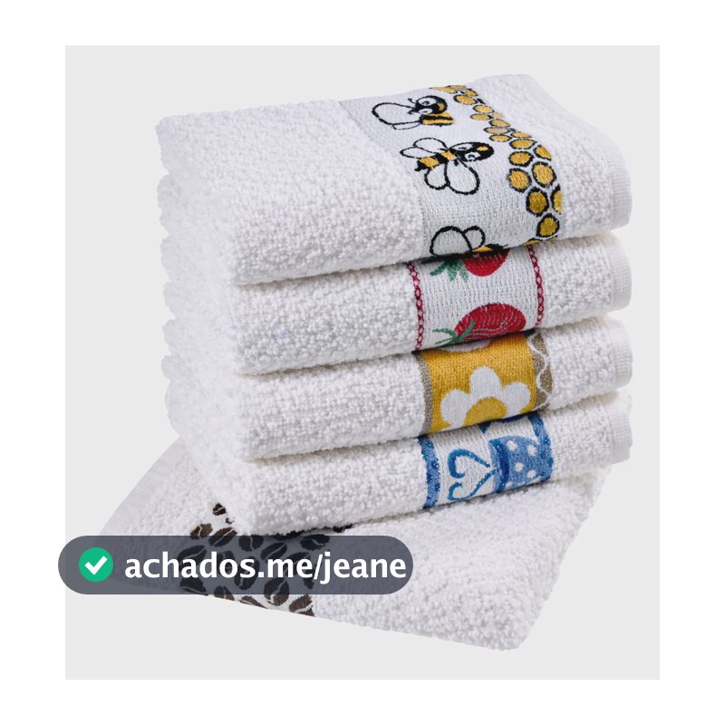 Pano De Prato Atoalhado Laun Gourmet Kit Com 5 Peças Branco Desenho Sortidos