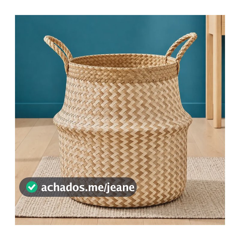 Cesto Palha Natural Grande Fibra Cachepot Organizador 32cm Bege