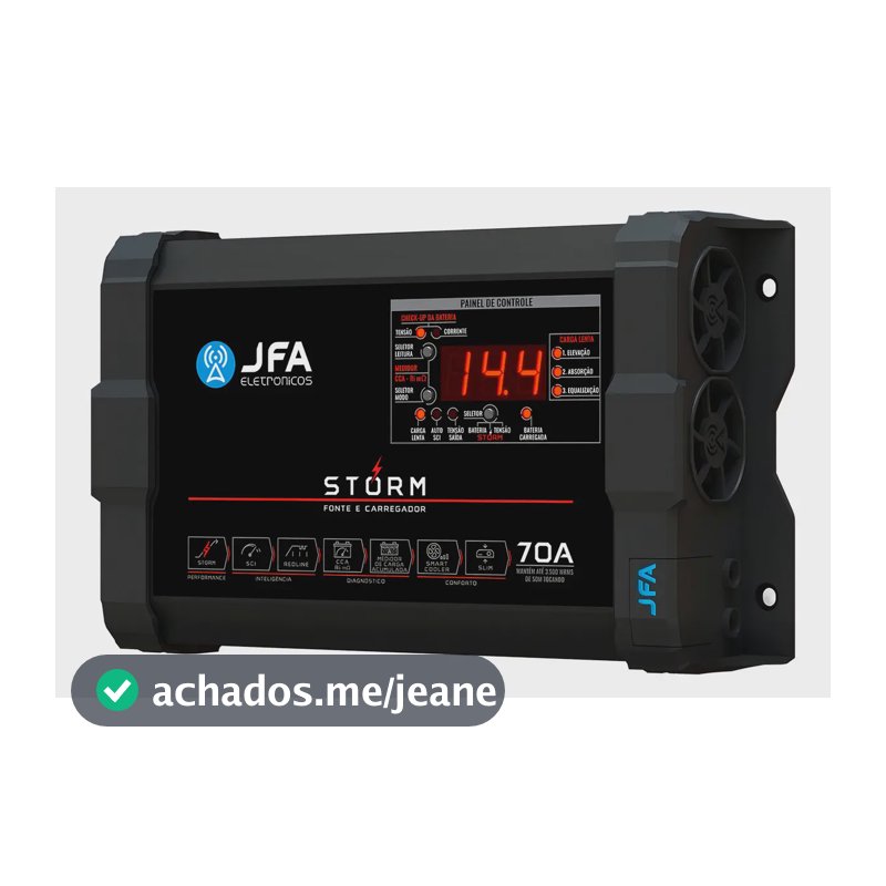 Fonte Automotiva Jfa Storm 70A Bivolt C Voltímetro e Amperímetro Preto para Baterias