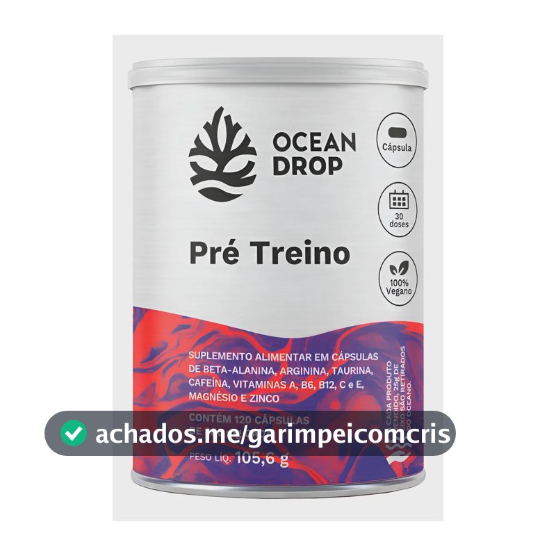Pré Treino Cápsulas Ocean Drop Cafeína Taurina Beta Alanina Pre Treino 120 Capsulas