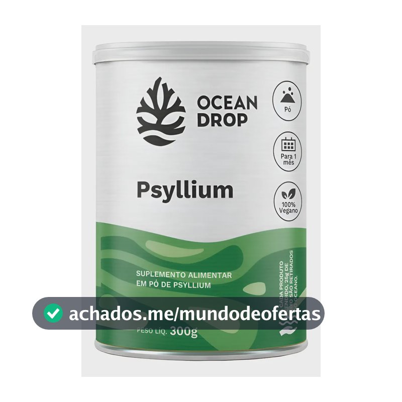 Psyllium Em Pó Ocean Drop Fibras Solúveis Natural 100% Vegan Psyllium Em Po Natural 300g