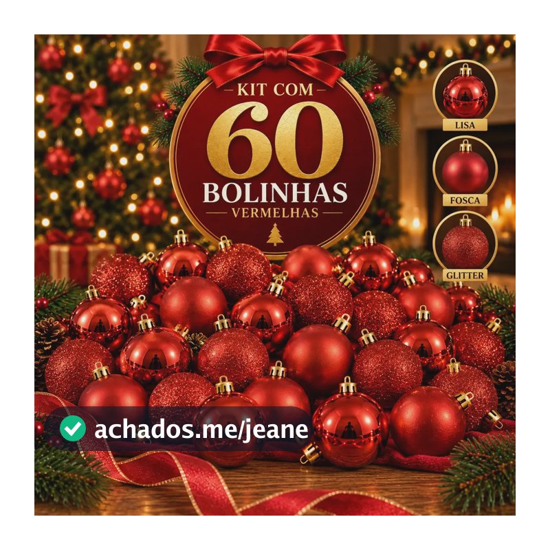 Kit 60 Bolas de Natal 5cm Lisas Fosca e com Glitter Vermelhas Enfeites para Árvore de Natal Decoração Natalina Bolinhas Natalinas BKL