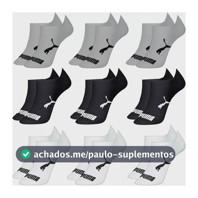 Kit 9 Pares Meias Sapatilha Esportiva Curta Puma Cinzamesclapretobranco Liso 39-43