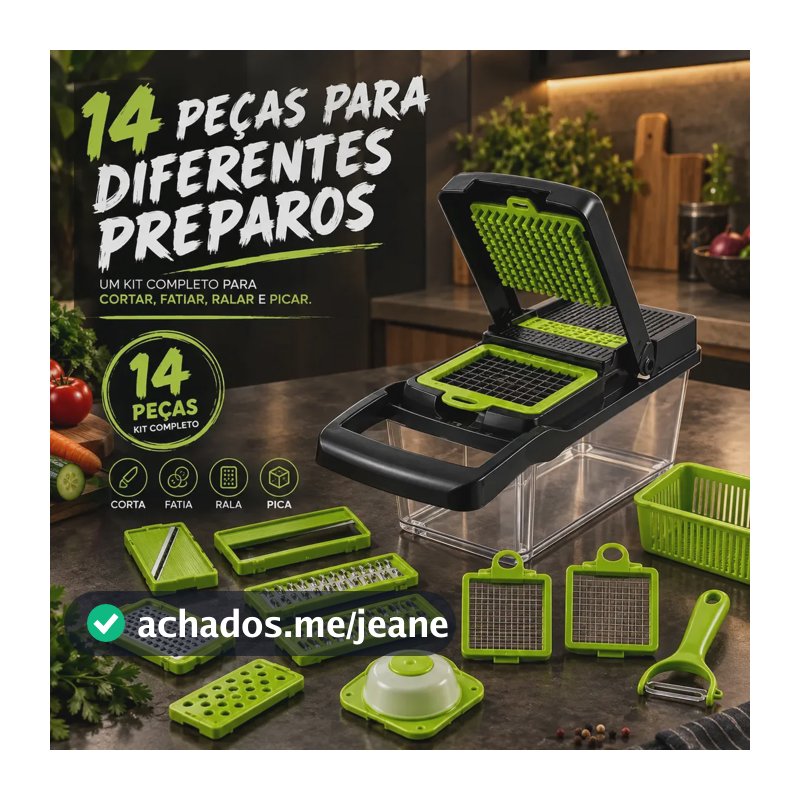 Ralador De Legumes Verdura Queijo Picador Triturador Manual Multiuso 14 Peças Marca Kururuá